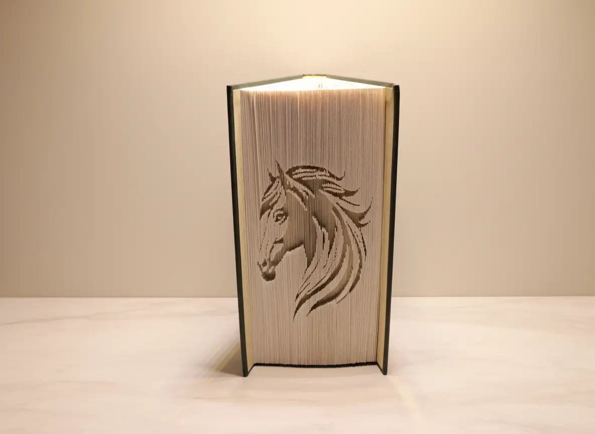 Cheval. Livre plié et découpé à la main