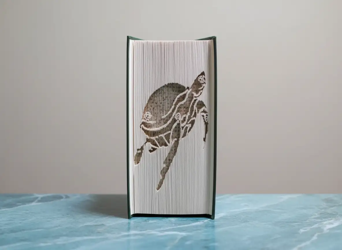 Tortue. Livre plié et découpé à la main