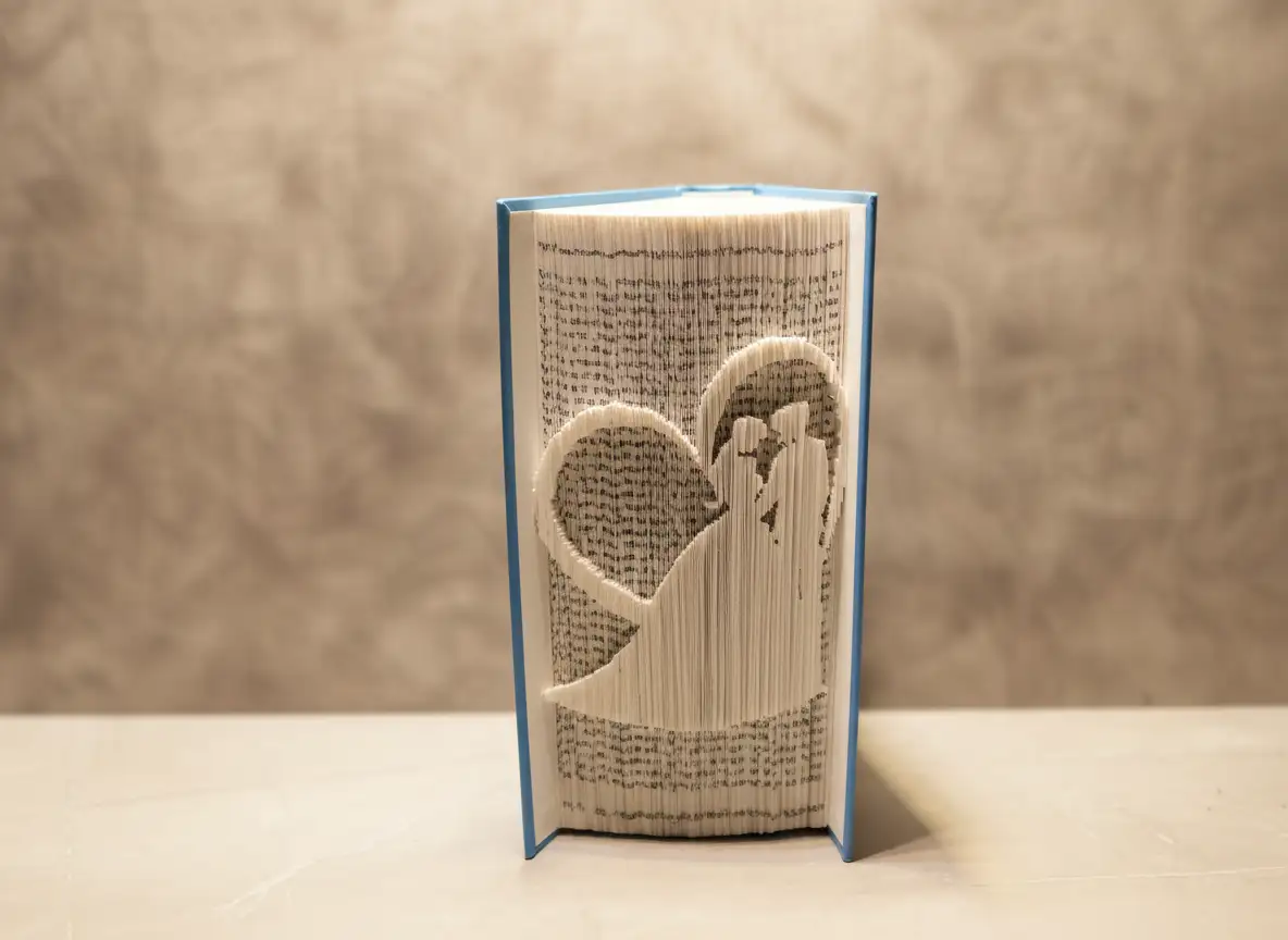 Couple de mariés. Livre plié et découpé à la main