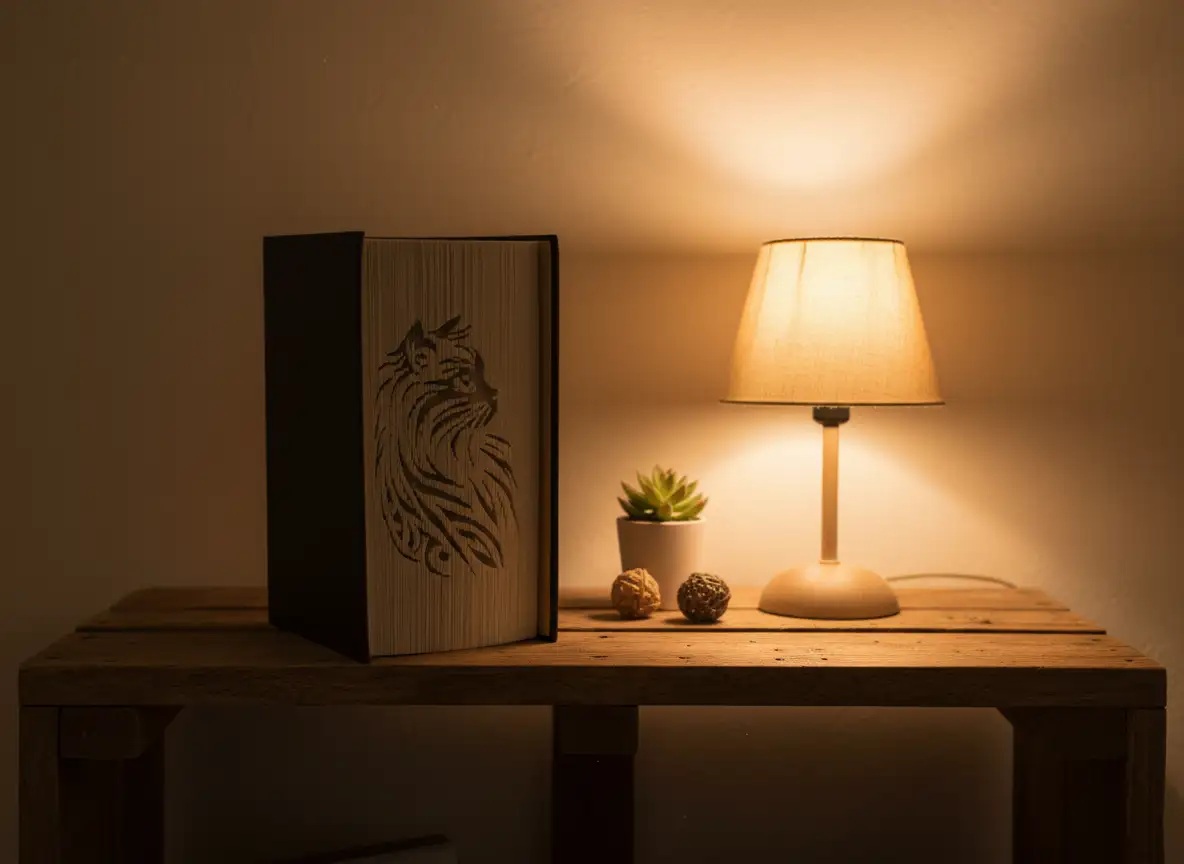 Chat. Livre plié et découpé à la main