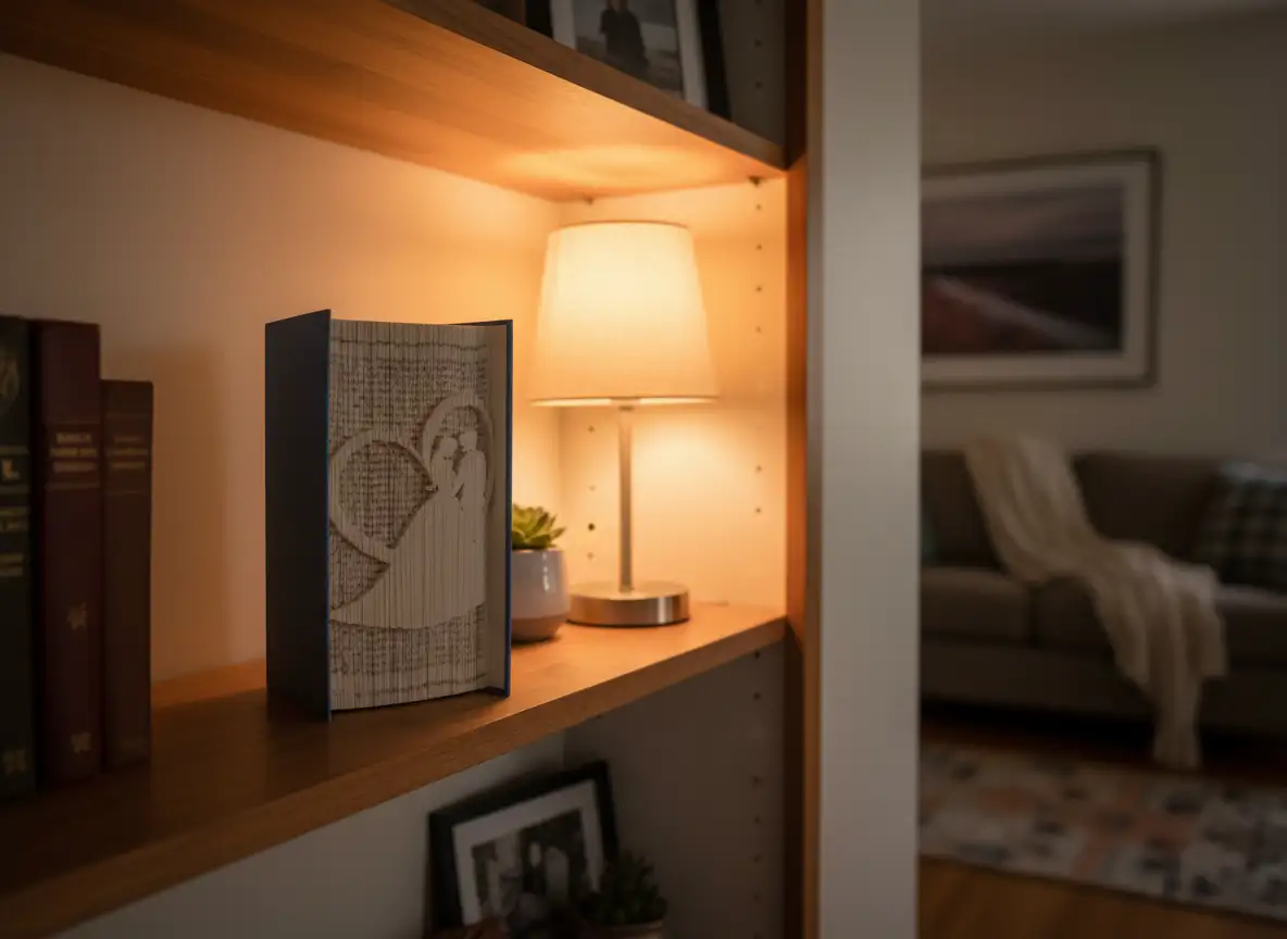 Couple de mariés. Livre plié et découpé à la main